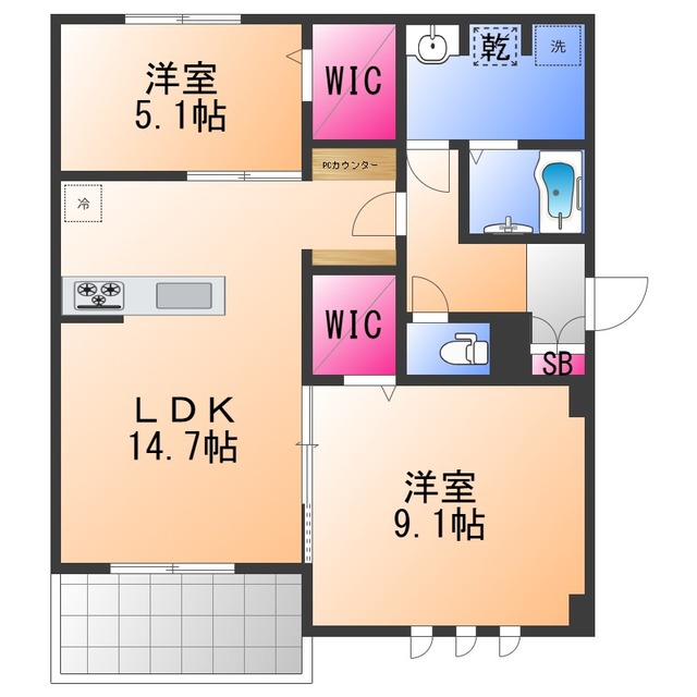 堺市西区鳳中町のアパートの間取り