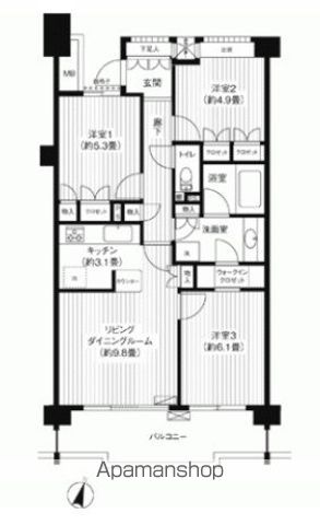 ＪＲ根岸線 洋光台駅 徒歩9分 5階建 築25年の間取り写真