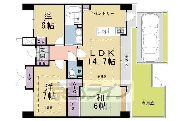 京都市伏見区深草西伊達町のマンションの間取り