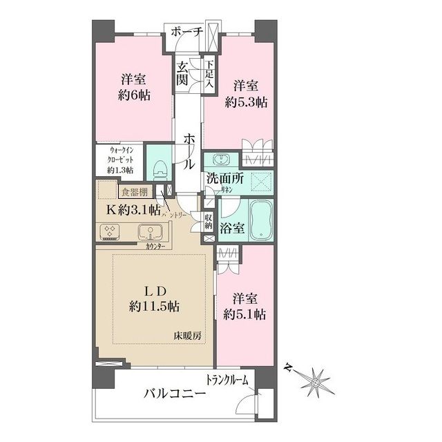 大田区北嶺町のマンションの間取り