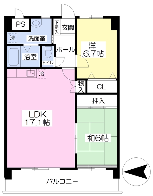 松山市姫原のマンションの間取り