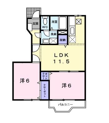 岡山市東区南古都のアパートの間取り