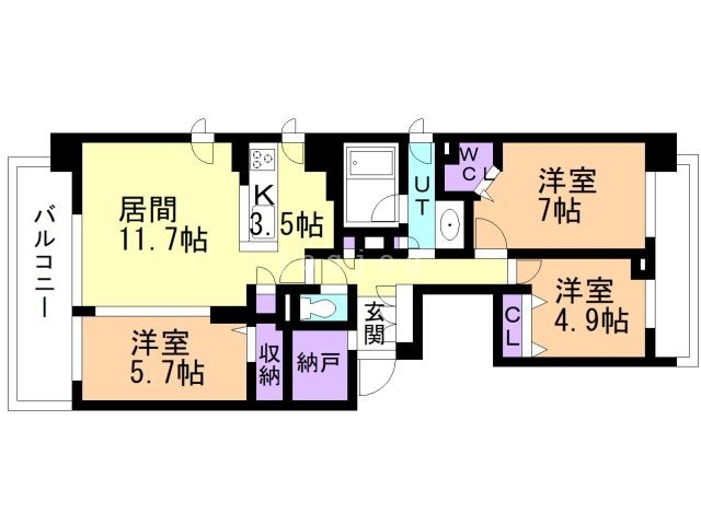 【札幌市中央区南十七条西のマンションの間取り】