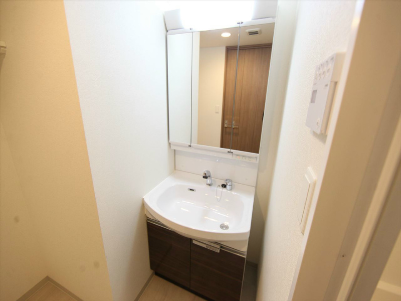 洗面設備　脱衣所　独立洗面台（シャンプードレッサー付）収納スペース有