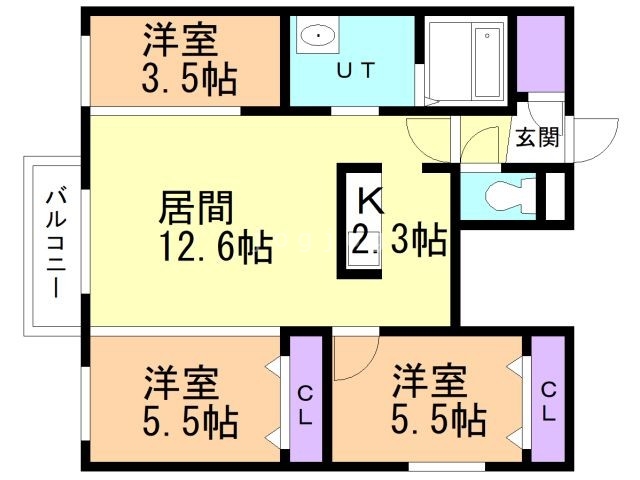 札幌市中央区宮の森二条のマンションの間取り