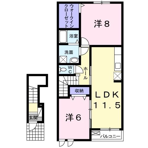 久留米市北野町高良のアパートの間取り