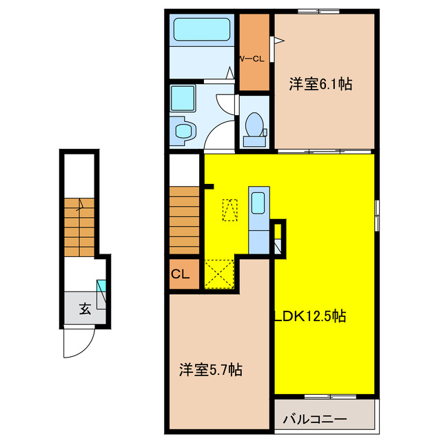 各務原市鵜沼羽場町のアパートの間取り