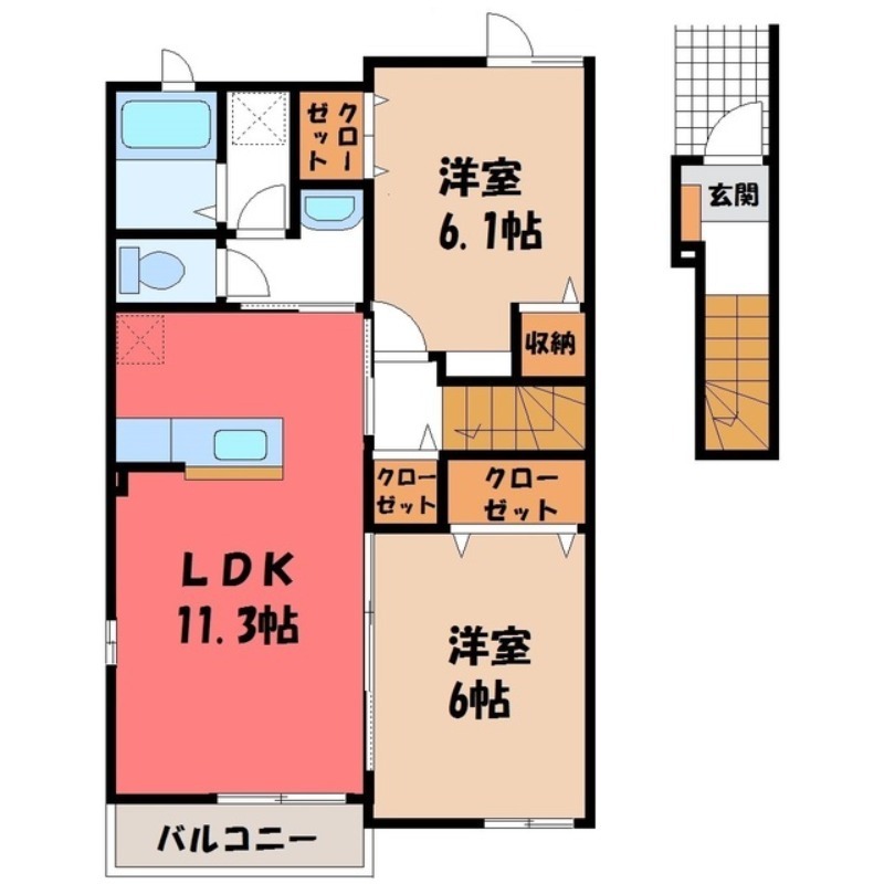 深谷市普済寺のアパートの間取り