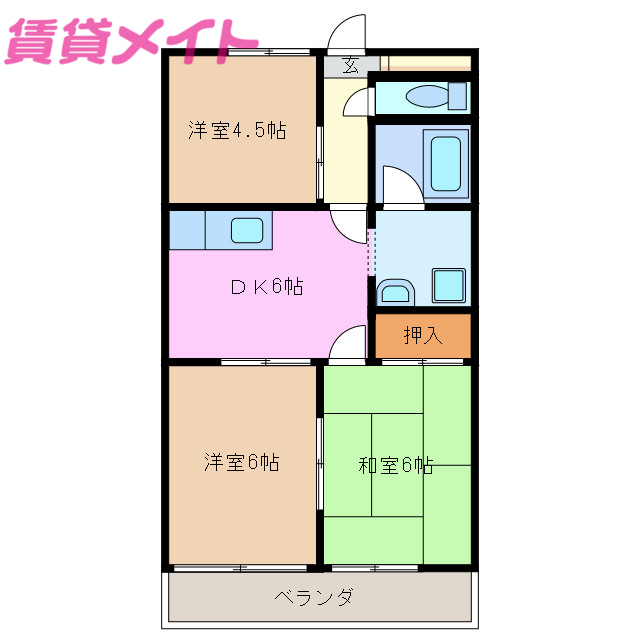 鈴鹿市阿古曽町のアパートの間取り