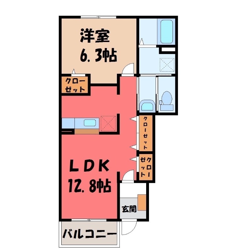 深谷市武蔵野のアパートの間取り