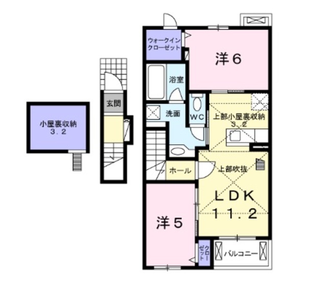 倉敷市福田町古新田のアパートの間取り