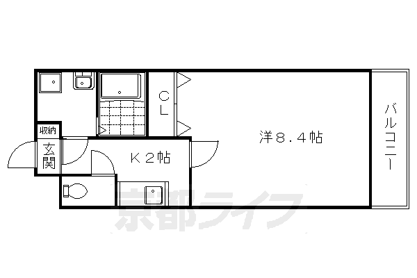 京都市左京区吉田泉殿町のマンションの間取り