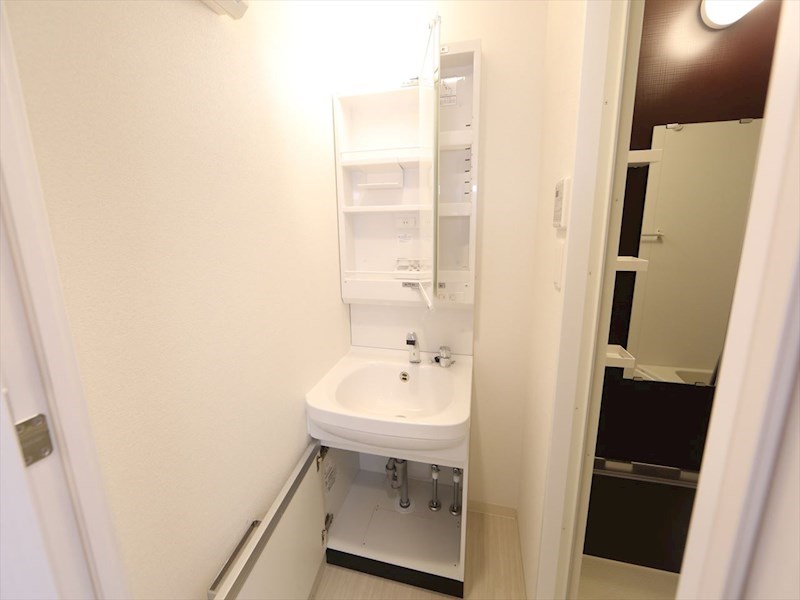 洗面設備　脱衣所　独立洗面台（シャンプードレッサー付）収納スペース有