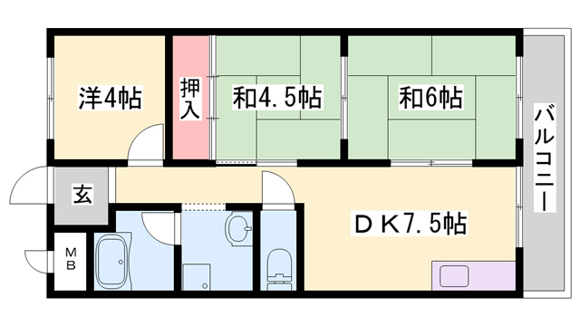 ＪＲ山陽本線 明石駅 徒歩8分 7階建 築47年の間取り写真