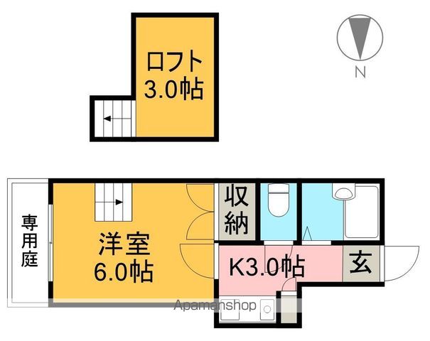 ＪＲ土讃線 円行寺口駅 徒歩10分 2階建 築37年の間取り写真
