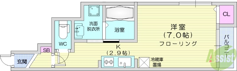 仙台市青葉区川内山屋敷のアパートの間取り