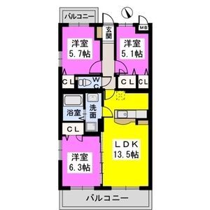西鉄天神大牟田線 花畑駅 徒歩10分 5階建 築11年の間取り写真