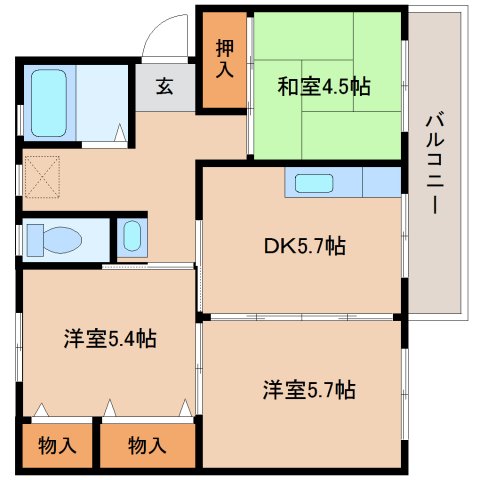 （UR）中登美第３団地C１１号棟の間取り