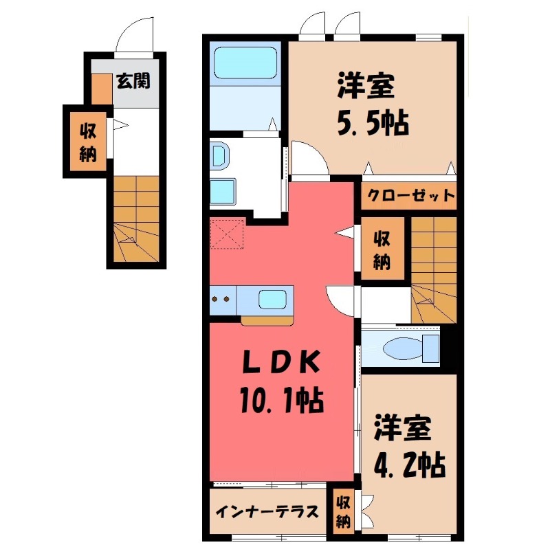 【小山市城西のアパートの間取り】