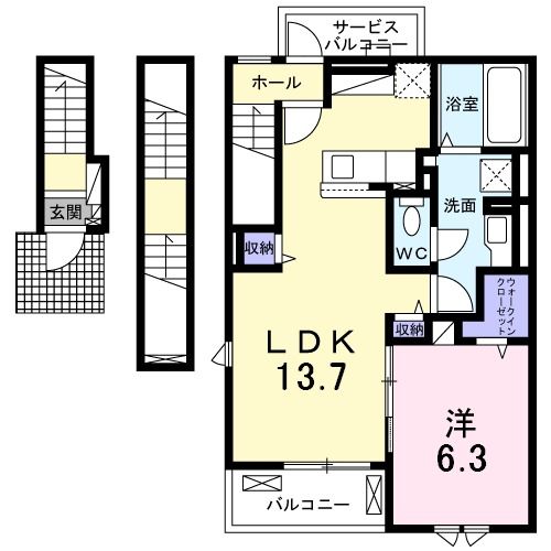 福岡市博多区西月隈のアパートの間取り