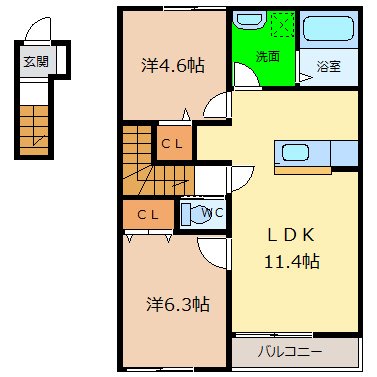 阿南市那賀川町上福井のアパートの間取り