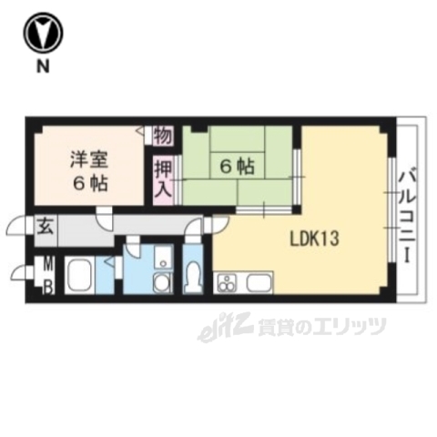 京都市伏見区深草大亀谷大山町のマンションの間取り