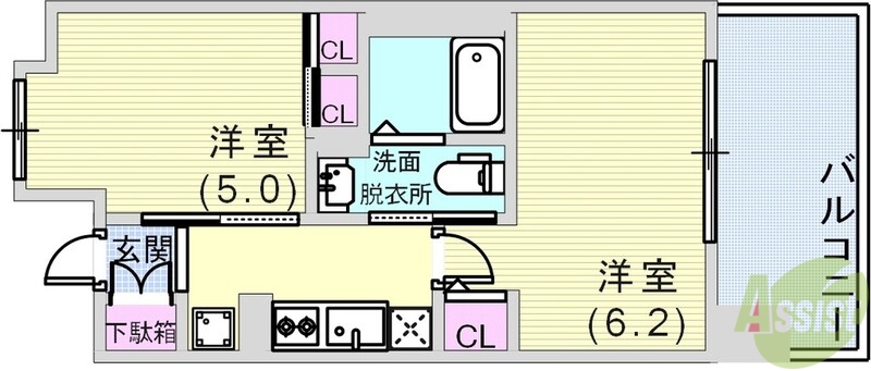 神戸市兵庫区西宮内町のマンションの間取り