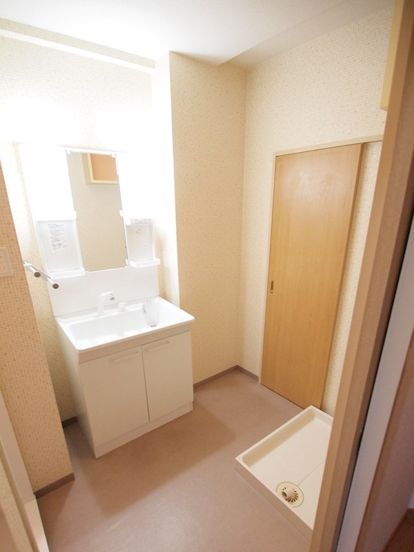 洗面設備　脱衣所もあって女性も安心。