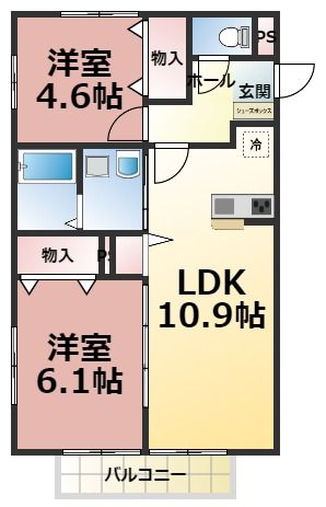 入間郡毛呂山町岩井西のアパートの間取り