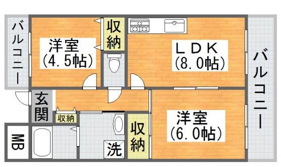 大阪市平野区長吉川辺のマンションの間取り