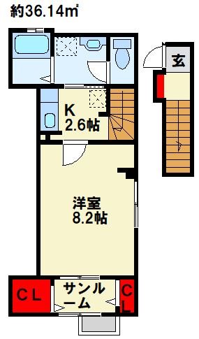 北九州市八幡西区御開のアパートの間取り