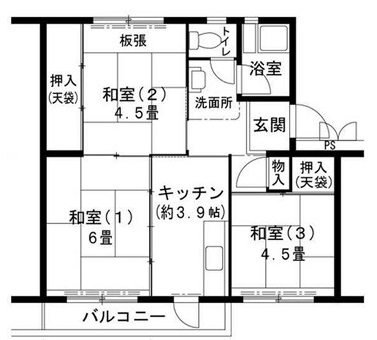 三木市志染町西自由が丘のマンションの間取り