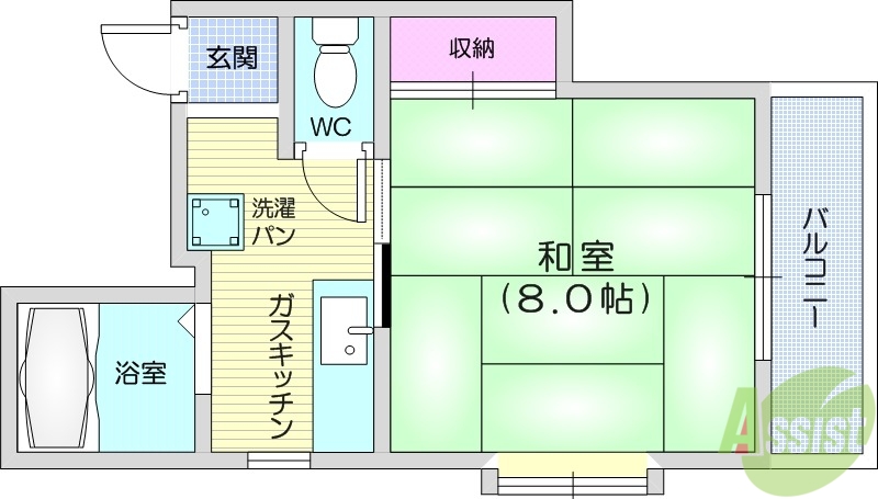 宮城県仙台市青葉区福沢町（アパート）の賃貸物件の間取り