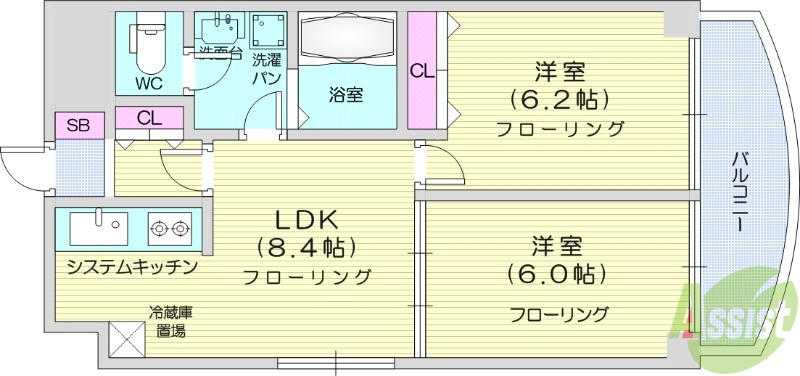 K-1二日町の間取り