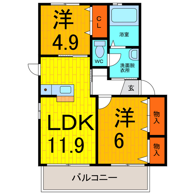 鳴門市鳴門町高島のアパートの間取り