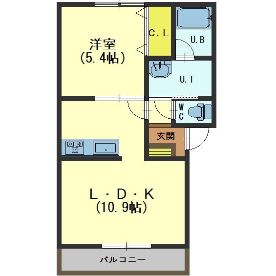 函館市宝来町のアパートの間取り