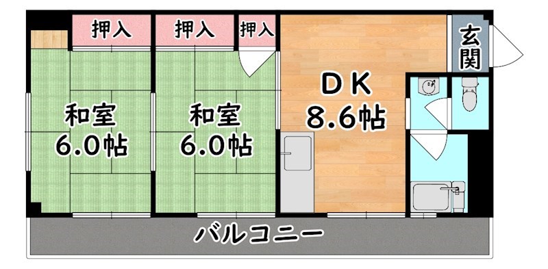 神戸市灘区烏帽子町のマンションの間取り