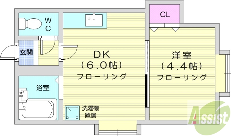 札幌市北区麻生町のアパートの間取り