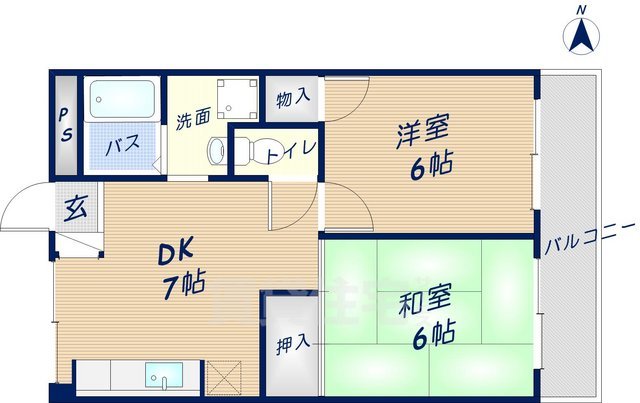 東大阪市上六万寺町のマンションの間取り