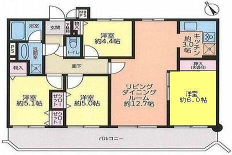 川崎市宮前区けやき平のマンションの間取り