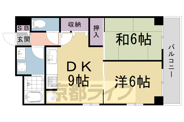 京都市右京区太秦上ノ段町のマンションの間取り