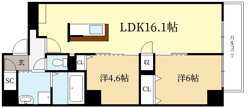 京都市左京区松ケ崎芝本町のマンションの間取り