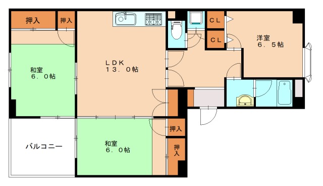 北九州市小倉南区富士見のマンションの間取り