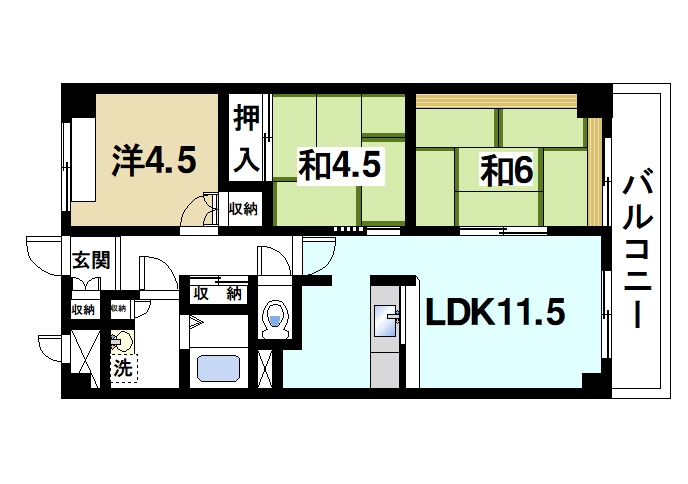 奈良市三条栄町のマンションの間取り