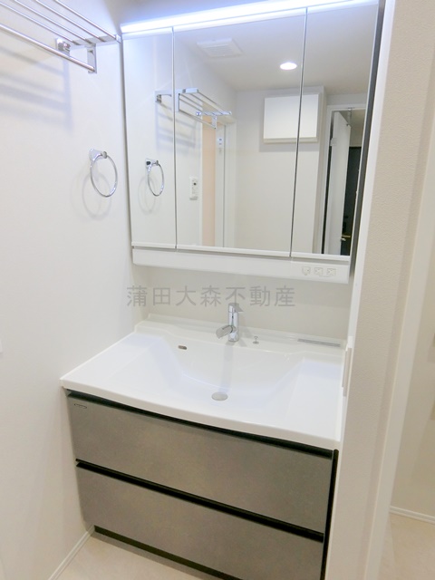 洗面設備　3面鏡の独立洗面台　洗面脱衣所