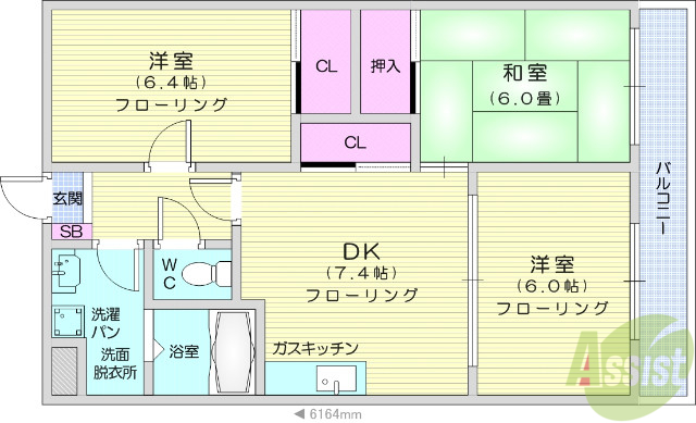 岩沼市館下のマンションの間取り