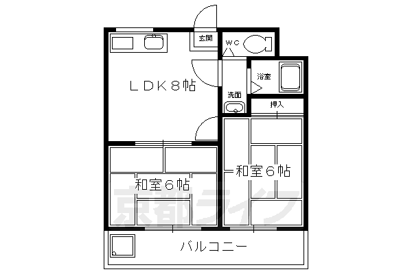 京都市左京区上高野畑町のアパートの間取り