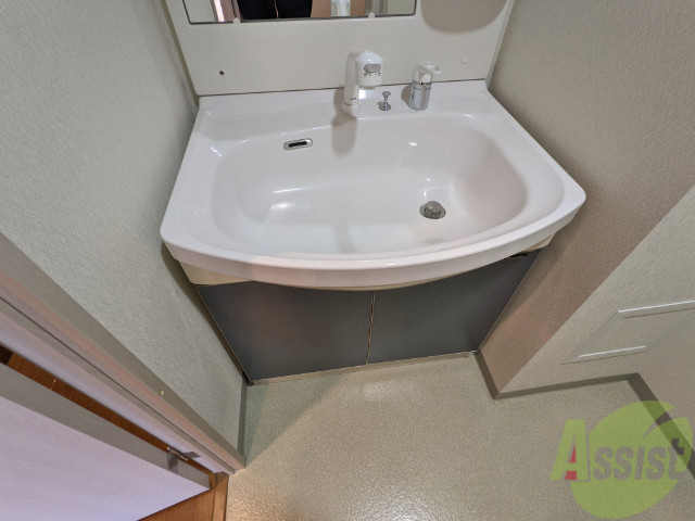 洗面設備　シャンプードレッサー付きなので忙しい朝の支度に便利です。