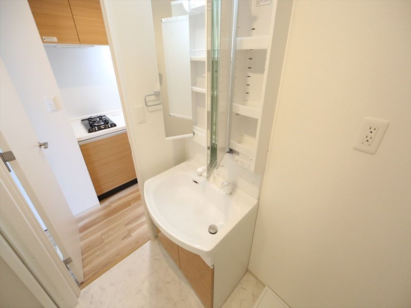 洗面設備　脱衣所　独立洗面台（シャンプードレッサー付）収納スペース有