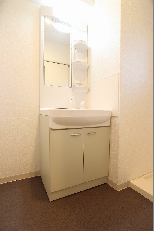 洗面設備　シャワー付の洗面台です。